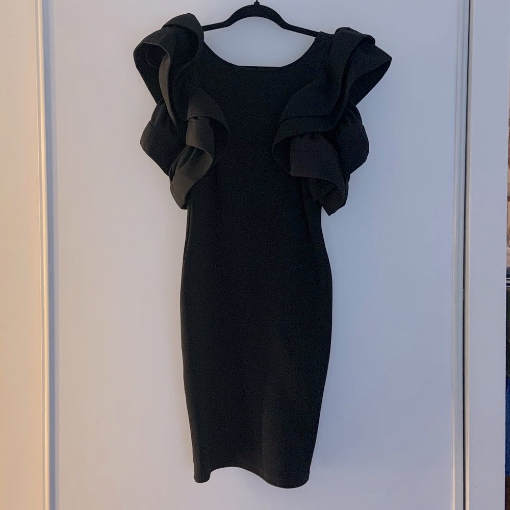 Black Ruffle Sleeve Sheath Dress